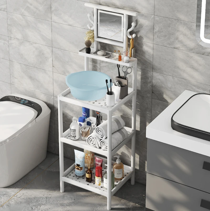 Multi-functional Bathroom Wash Hands Face Basin Rack Floor Is Mobile Multi-layer Storage Rack Toilet Plastic Towel Holder