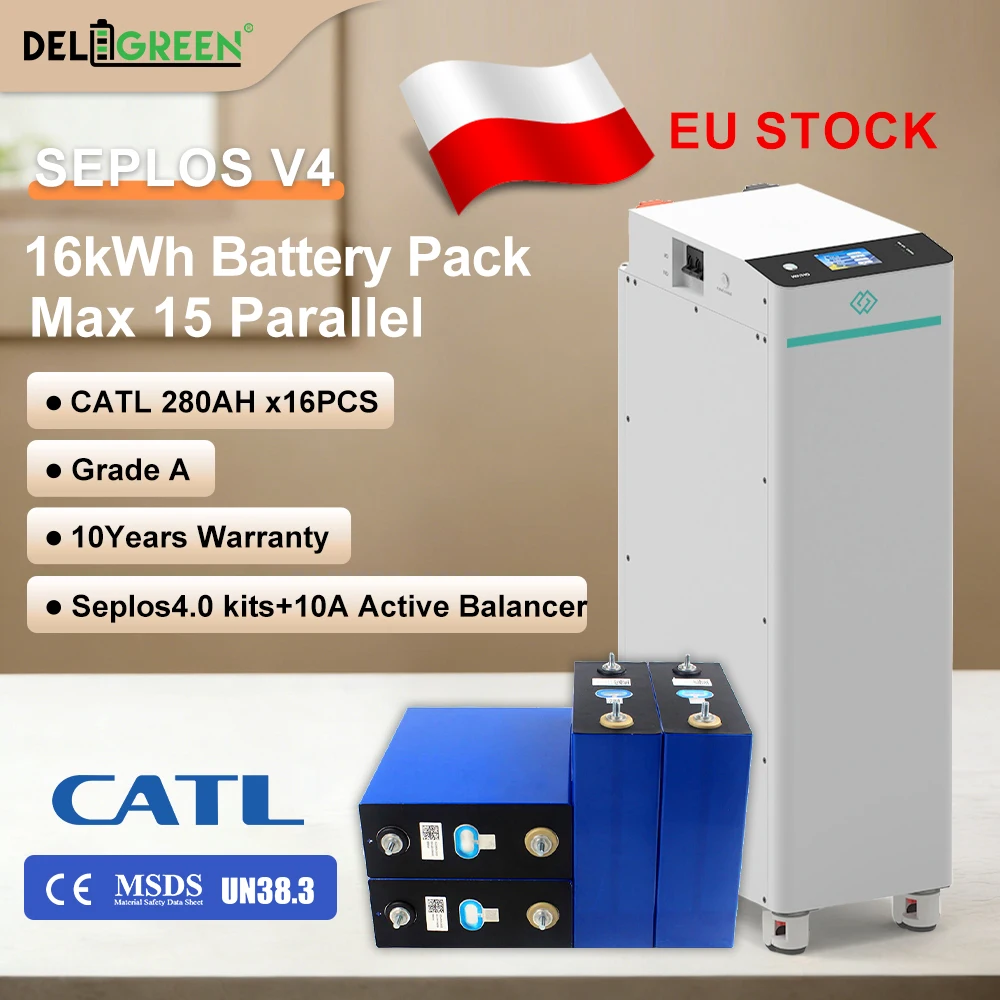

EU Stock CATL280 GradeA 48V Lifepo4 Battery 15kWh Seplos V4 Kits CAN RS485 10A Active Balancer DIY Battery Pack VAT Free