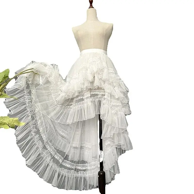 

Dophee Gothic Lolita Clothing Bride Wedding Jsk Back Trailing Elegant Mesh Ruffles Fairy Puffy Skirt Elastic Waist Gauze Skirts