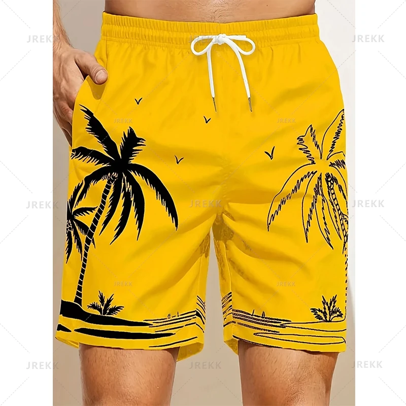 Summer Hawaiian 3D Printed Palm Trees Beach Shorts For Men Coconut Trees Graphic Swimming Trunks Women Fashion Board Shorts Pant