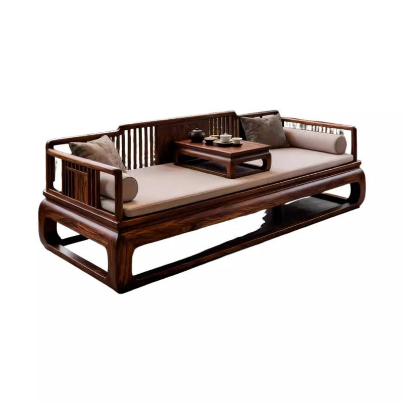 

New Chinese-style North American black walnut Arhat bed, Song-style aesthetic living room solid wood fabric sofa