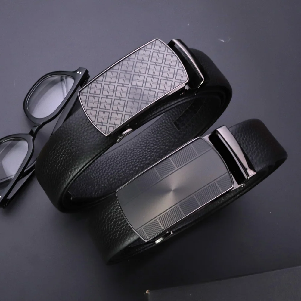 

Men Leather Belt Metal Automatic Buckle Brand High Quality Luxury Belts for Men Famous Work Business Black Cowskin Strap