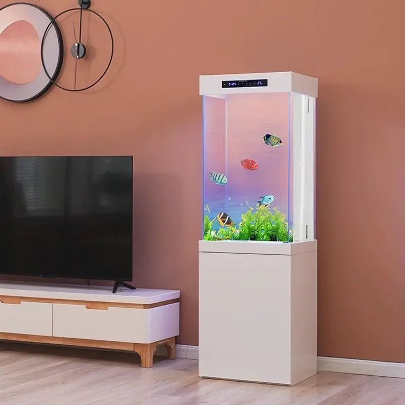 Goldfish tank living room large floor-to-wall household glass square ecological bottom filter aquarium