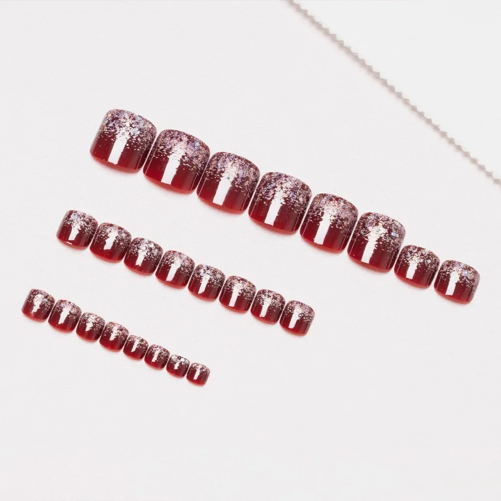 Fashion Wearable Manicure Fake Toenails Square Head Short Length False Toe Nails Full Cover Faux Fingernails Foot Nail Tips Girl