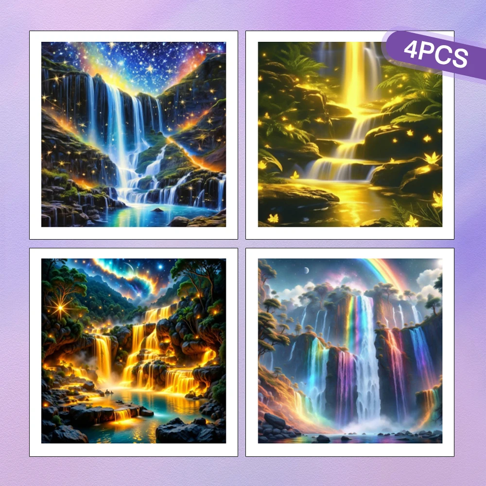 HUACAN 4PCS 5d Diy Diamant Malerei Wasserfall Landschaft Volle Runde Bohrer Kunst Mosaik Berg Landschaft Wohnkultur Strass