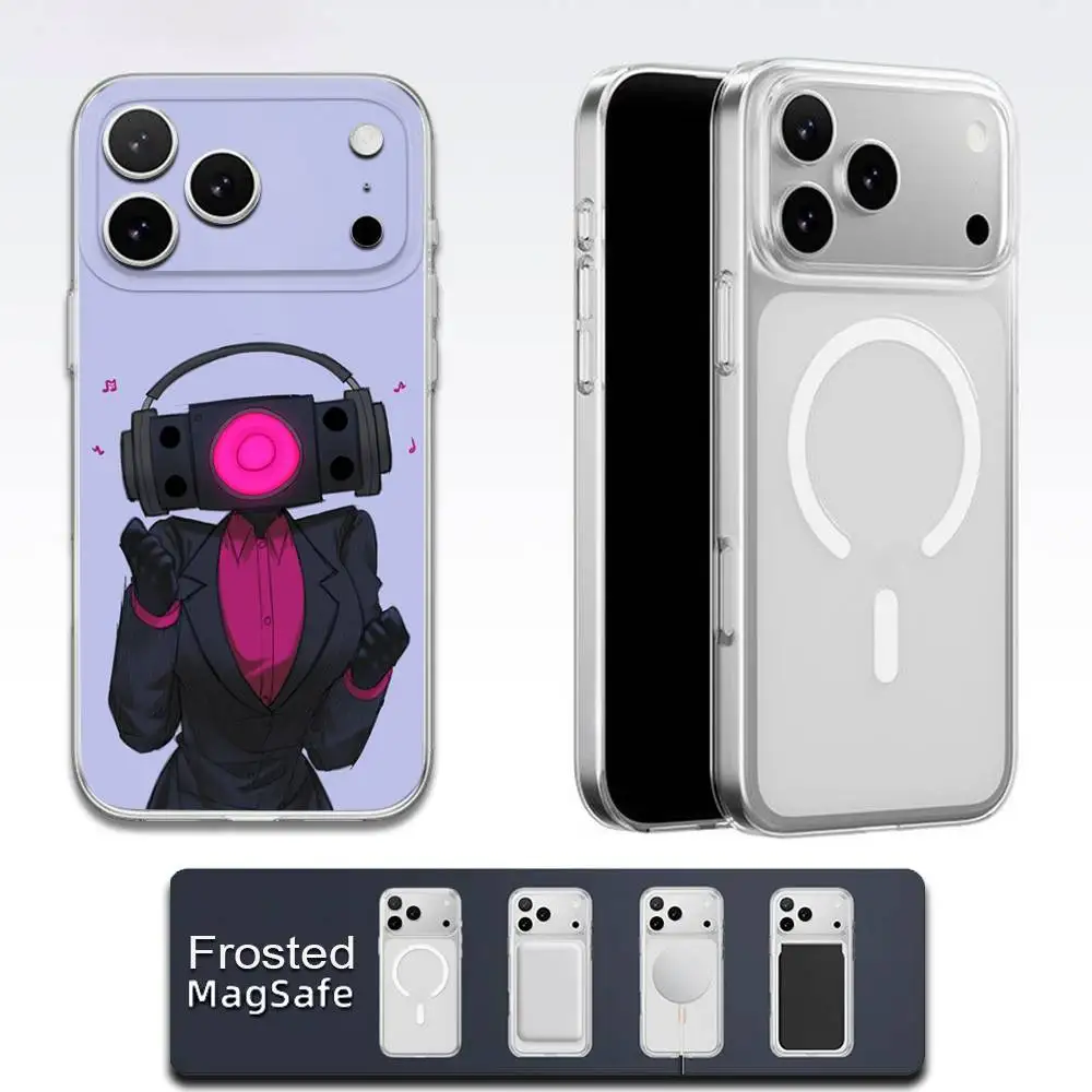 حافظة هاتف مرحاض كارتون S-Skibidi لهاتف آيفون 17,16,15,14,13,12,11,Pro,Max,Plus,E,Air,Mini Magsafe شفافة