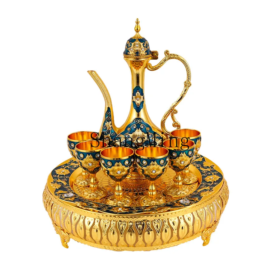 

DSA light luxury wine set home desktop ornament retro zinc alloy exquisite wine glass wine pot set