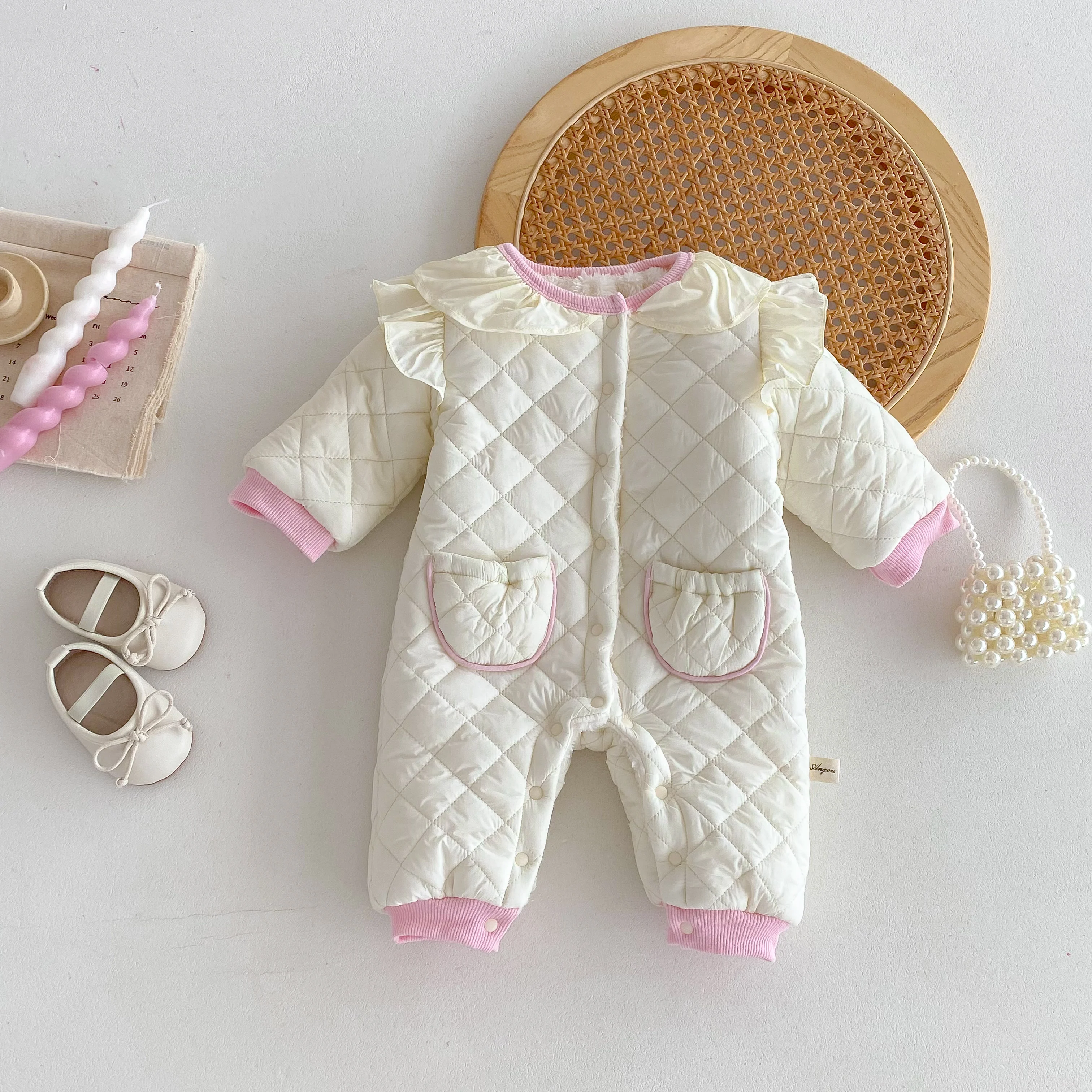 Adorable baby Fleece Romper, Winter and Autumn Padded Clothing for Girls, Warm baby Onesie, Newborn Crawling Suit