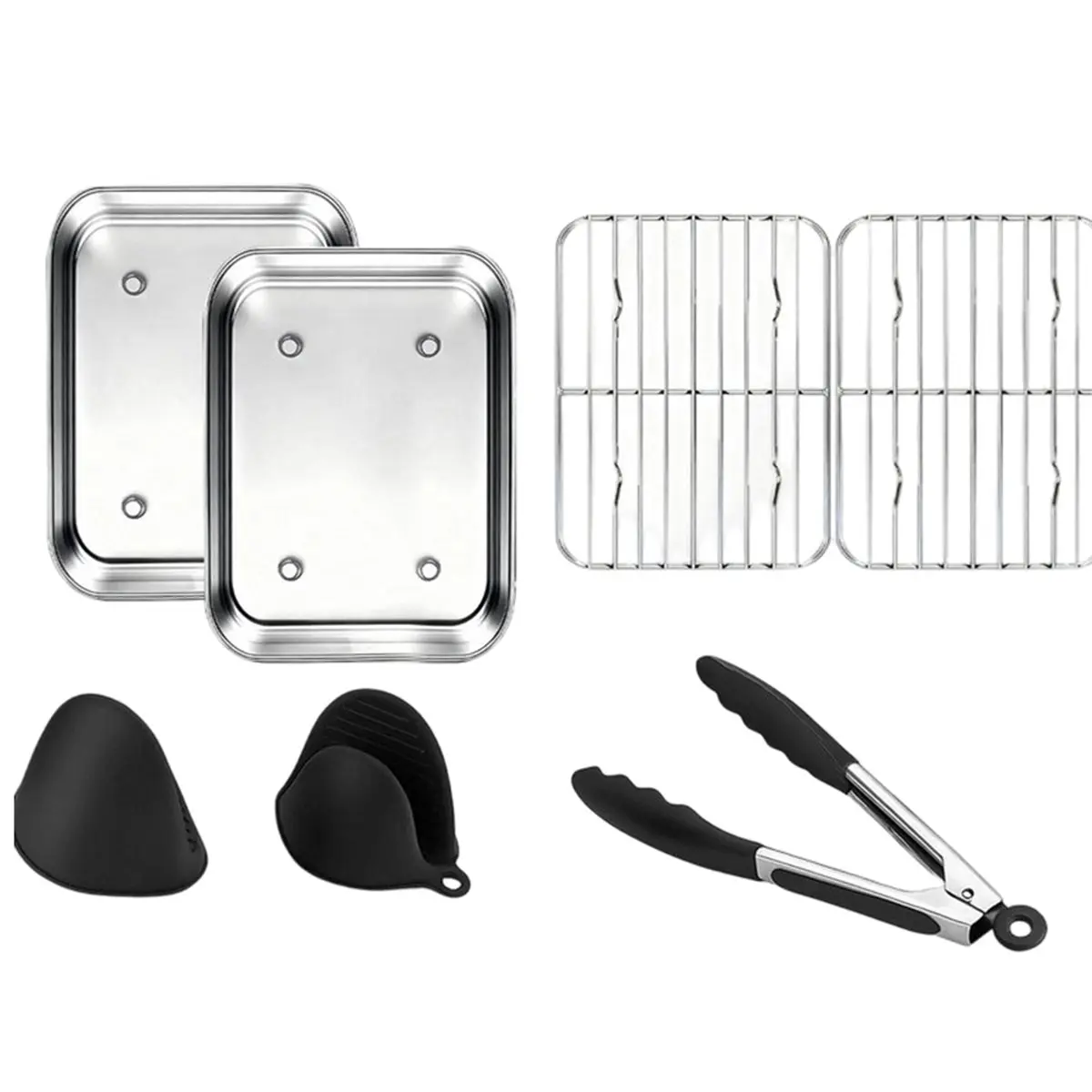 9 Piece Stainless Steel Air Fryer Accessories Set, Fits Rectangle Dual Basket Air Fryers