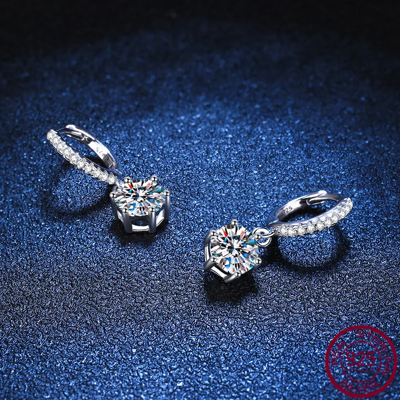 S925 Silver Pt950 Mini Inlaid Classic Six Claw Earrings D Color Moissanite Women's Wedding Jewelry Wholesale