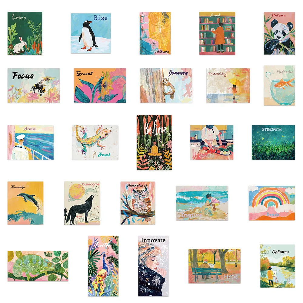 10/50PCS New Watercolor Painting Cartoon Stickers Inspirational Style Graffiti Decoration DIY Toys Laptop Guitar Car Bike Decals