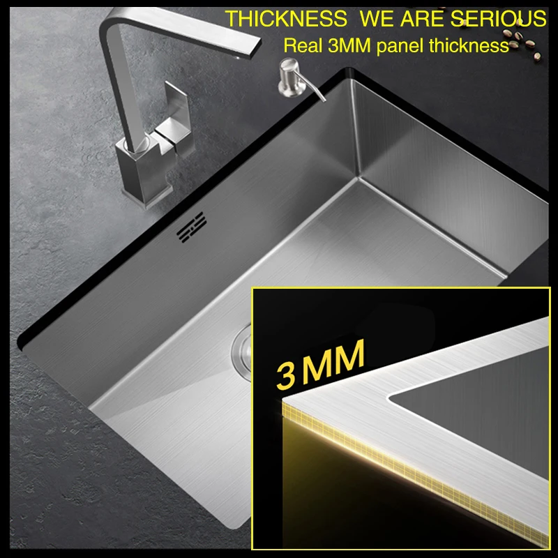 Kitchen sink no lead handmade brushed 304 stainless steel 3mm thickness single bowl bar counter kitchen sink