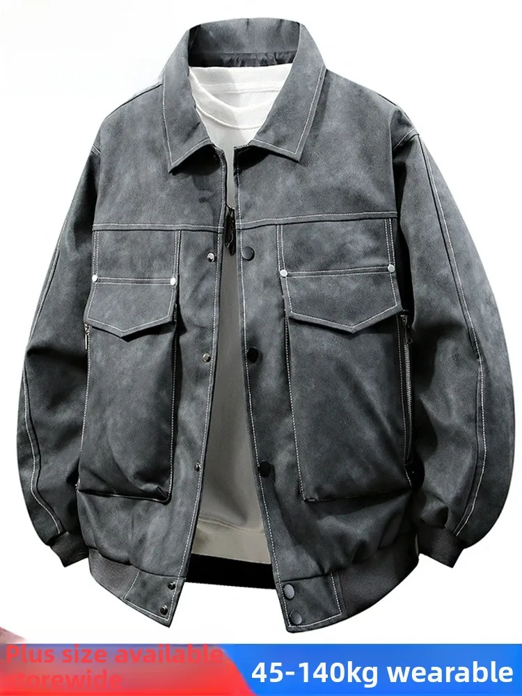 

Мужская кожаная куртка MoChao в американском стиле, больших размеров, весенне-осенняя, модная, винтажная, свободного кроя, повседневная, с отложным воротником