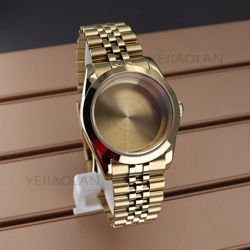 Caixa de relógio à prova d'água, 36mm 40mm, ouro pvd, pulseira de 5 links, vidro safira para seiko nh35 nh36 nh34/38 miyota8215, movimento air king