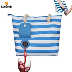 Leeseph Beach Wine Tote Bag with Hidden Dispenser, Easy Pouring, Wine Cooler Bag for Picnics, Camping, Travel, Party, Dinner