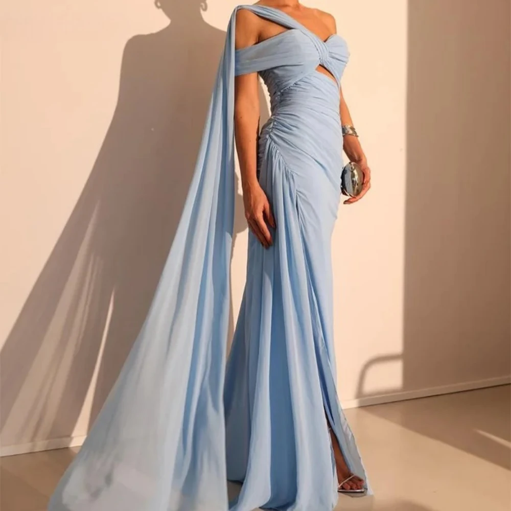 

Light Blue Simple Evening Dresses Pleat Long Sleeveless Mermaid Formal Dresses for Women Elegant Prom Gowns 2025 Customized
