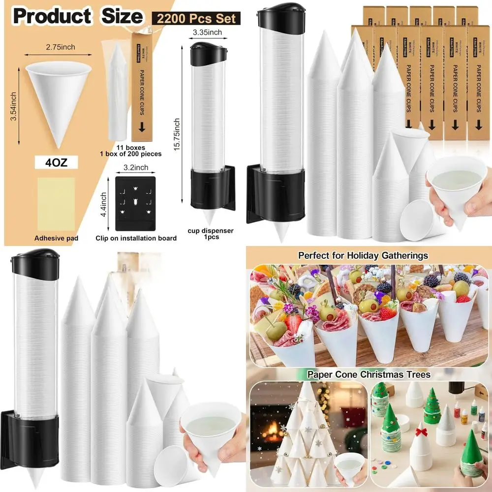 

Утолщенные одноразовые чашки для снежного конуса на 4 унции с диспенсером для настенного крепления, идеально подходят для ресторанов, дома и офиса (белые)