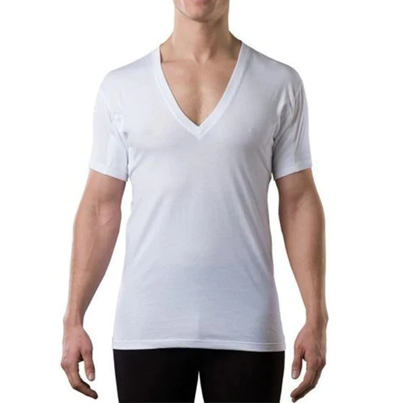 Wholesale Sweatproof Undershirt Men With Underarm Sweat Pads T Shirt Slim Fit V Neck