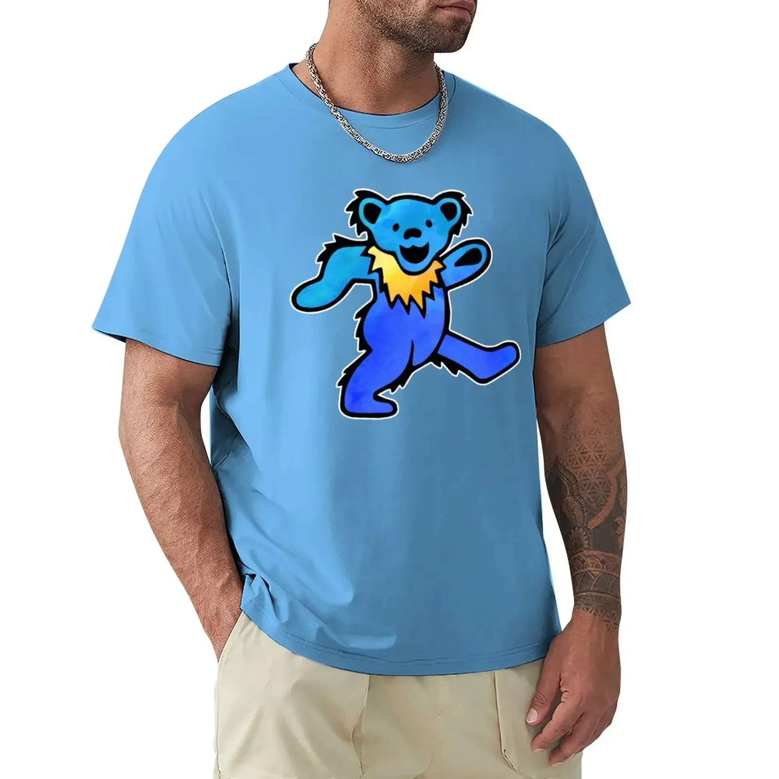 Blouse blacks boys animal print big and tall t shirts for men Blue Grateful Dancing Hippie Classic Rock Dead Bear T-Shirt summer image 4