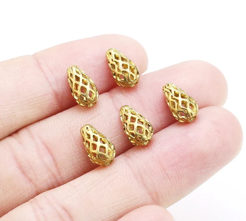 

30pcs Brass Lace Drop Charm, Brass Spacer Beads, Teardrop Sliders, Brass Findings, Jewelry Making, 10x6mm R2070