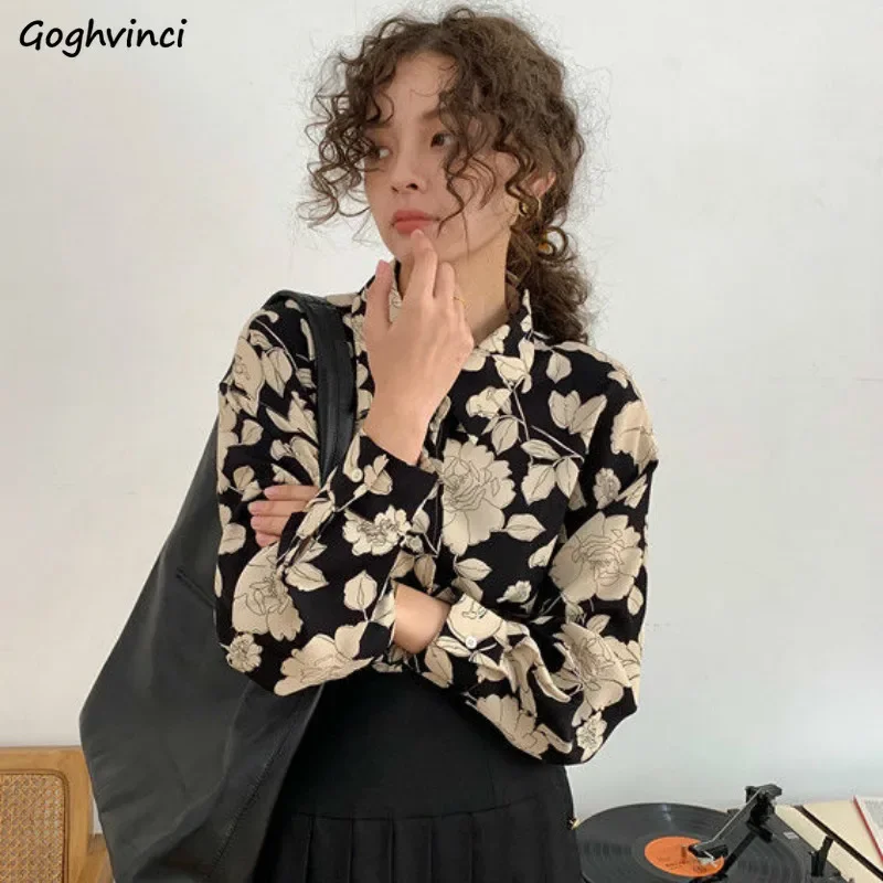 Shirts Women Rose Printed Button Design Elegant French Retro Loose Office Lady Blouse Leisure Breathable Chic Fashion Hot Sale