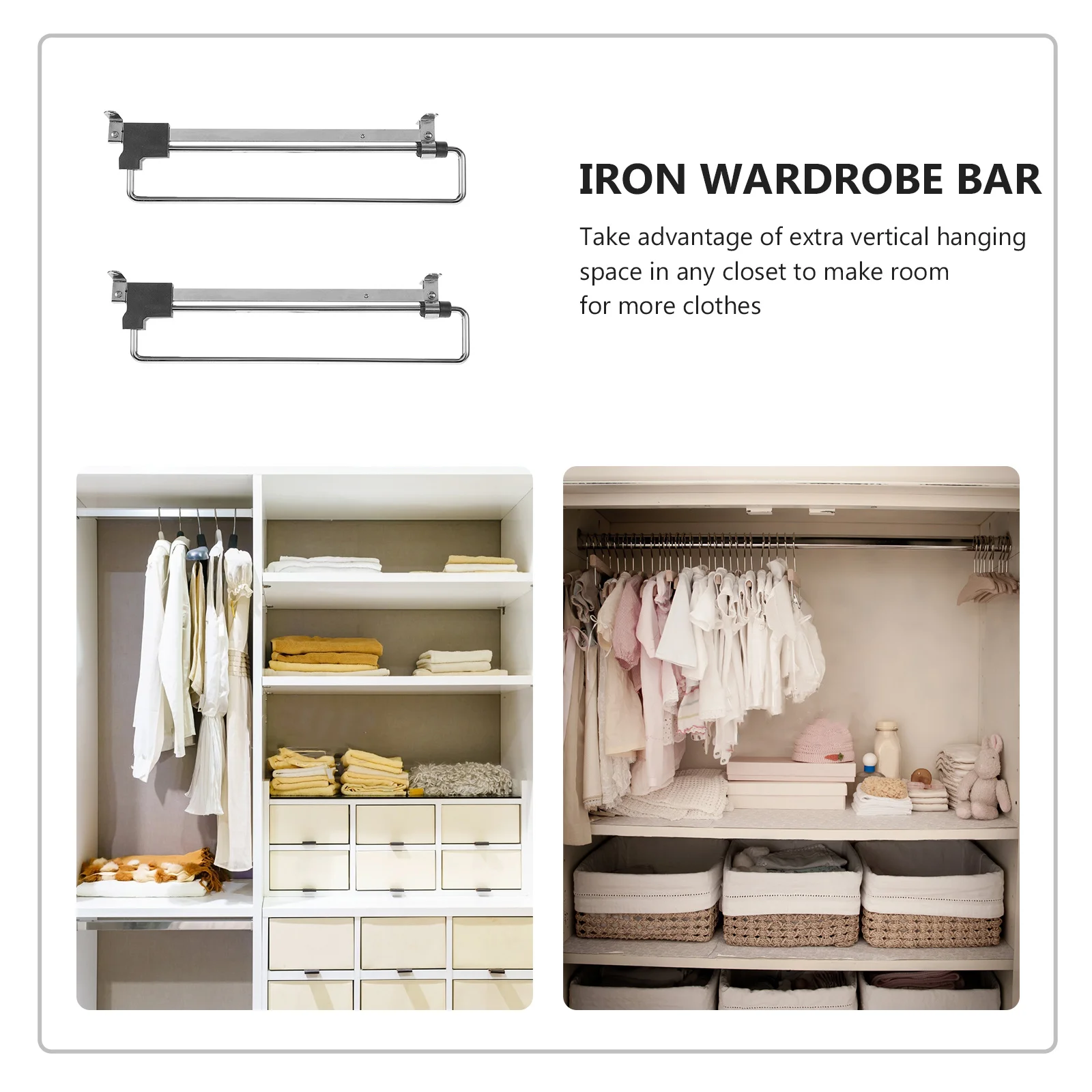 

2Pcs Thickened Wardrobe Clothes Rail Retractable Closet Hanging Rod for Coats Pants Scarves Stainless Steel Hanger Bar Compact