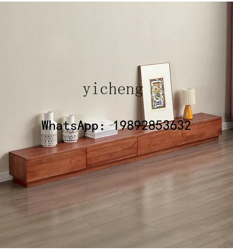 walnut TV cabinet floor minimalist combination cabinet walnut log new video storage cabinet