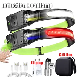 Rechargeable LED Induction Headlamp With Blue or Yellow Light Head Lamp Built-in Battery Outdoor Camping Fishing Head Flashlight