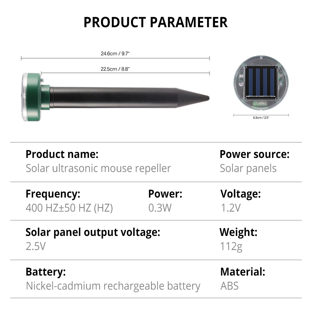 1X Solar Repeller Powered Ultrasonic Sonic Mouse Mole Pest Rodent Repellent Vibration Wave Yard Outdoor Garden Lawn Farm Field