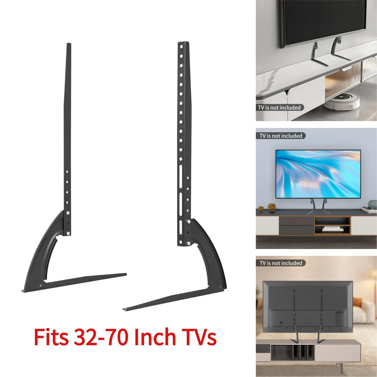 Soporte Universal para TV de Mesa, Base para TV LCD de 32-70 Pulgadas, Capacidad de 35 kg, Placa de Acero de 3 mm, Altura Ajustable para Dormitorio y Sala de Estar