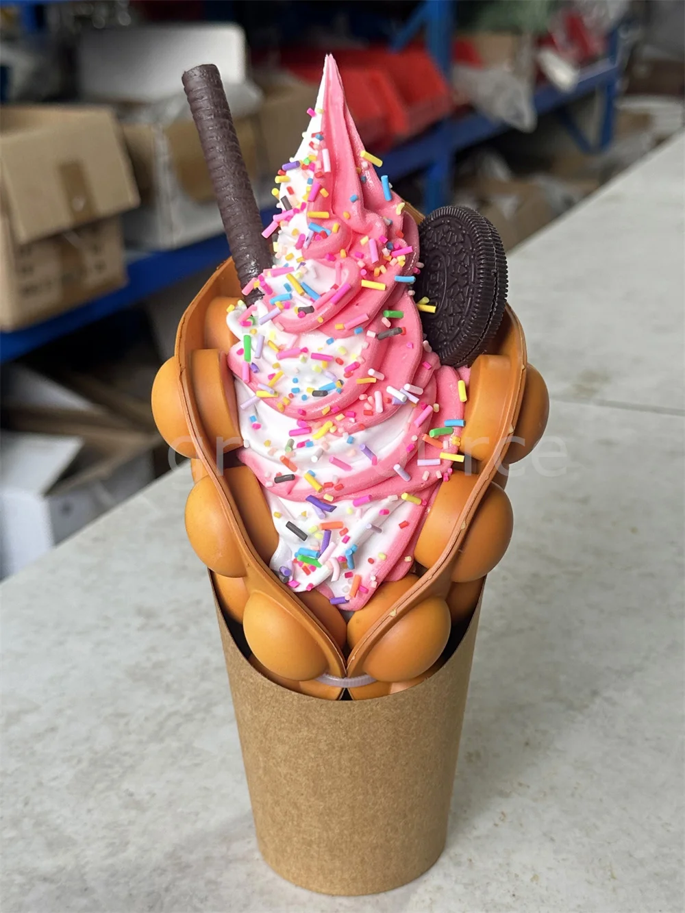 Fruits Bubble Waffle Model Ice Cream Order Display Sample Decoration Artificial Plastic Street Snacks Long Life Whipped Cream