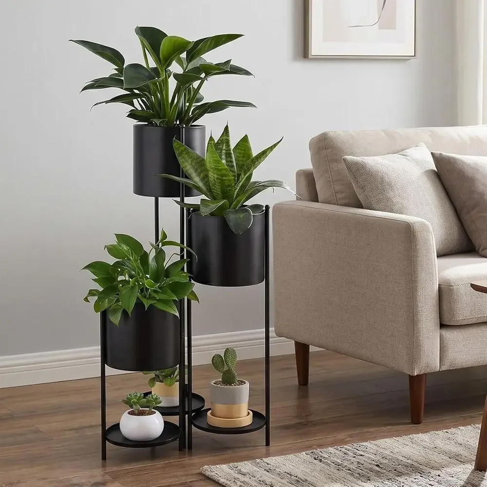 6-Tier Metal Plant Stand for Indoor and Outdoor Use, Holds Multiple Potted Plants, Black