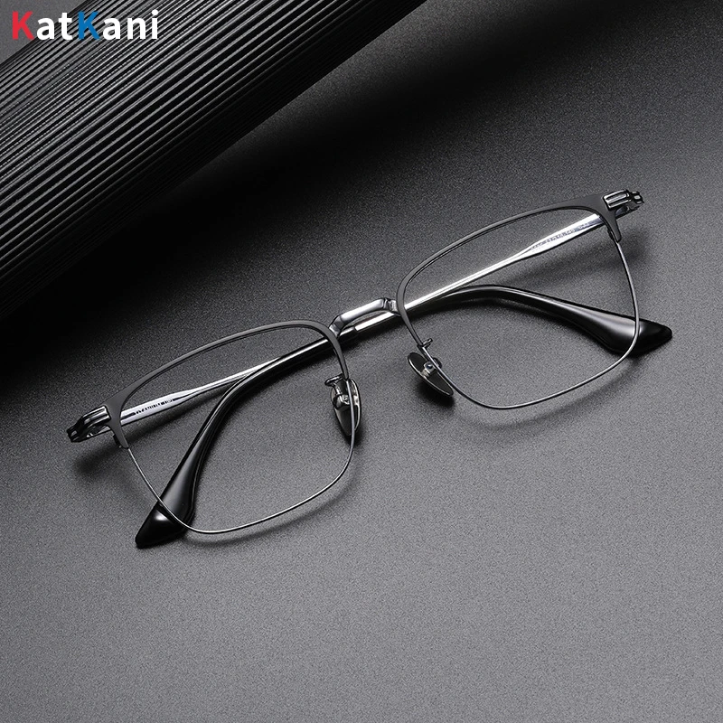 KatKani Fashion Business Titanium Alloy Optical Prescription Men's Glasses Frame Ultra-light Flexible Big Size Eyeglasses 6606