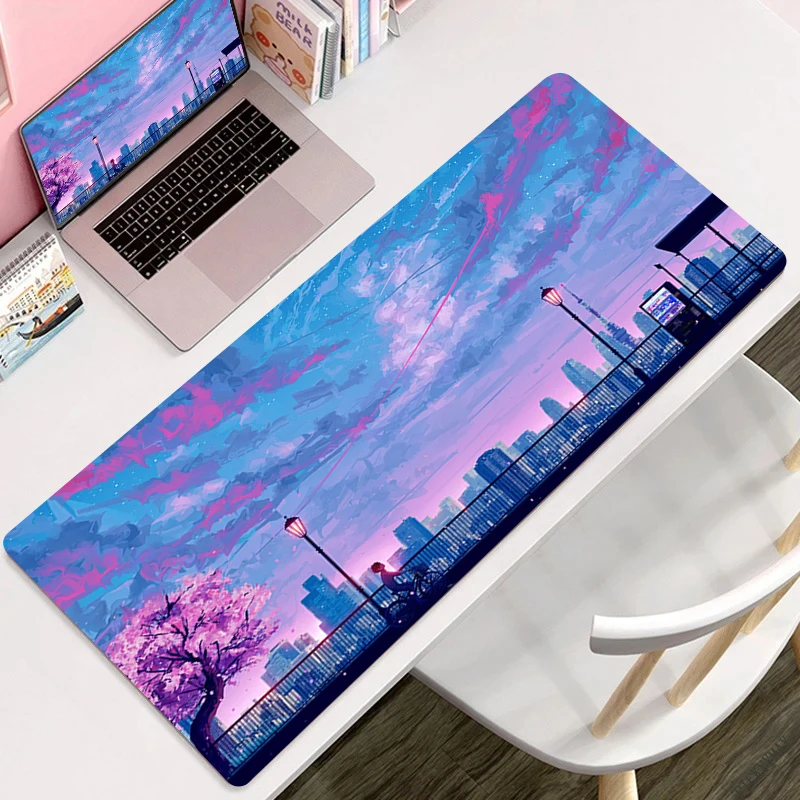 HD Urban Landscape Anime Mouse Pad Purple Cartoon Keyboard Office Pad Kawaii Gaming Accessories Mousepad PC Gamer Cabinet Carpet