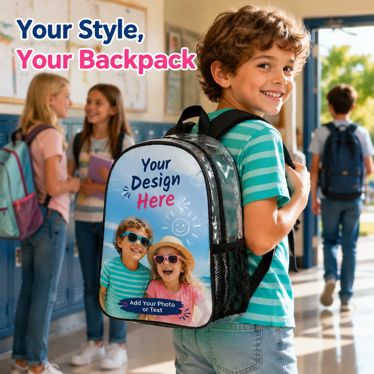 DIY Custom Photo Printed Clear PVC Backpack Stadium Concert Security Bag Adjustable Padded Strap Student Knapsack