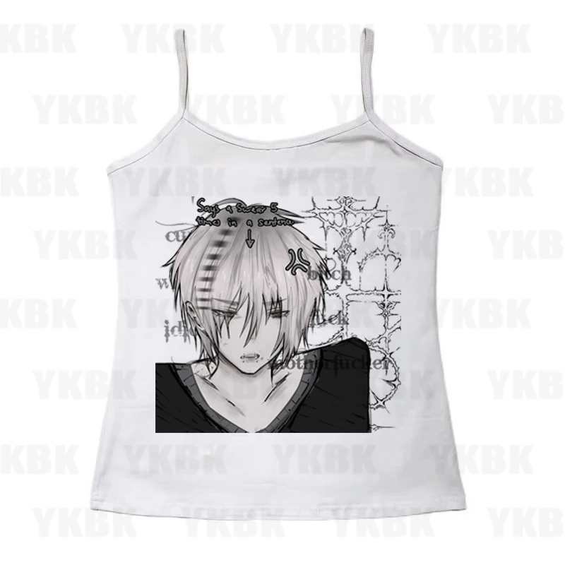 Ästhetische Gothic Sexy Mädchen Weste Weiß Vintage Straße Frauen Baby Casual Print Anime T-shirt Y2k Nette Schlanke Crop Tops hemd Schlank