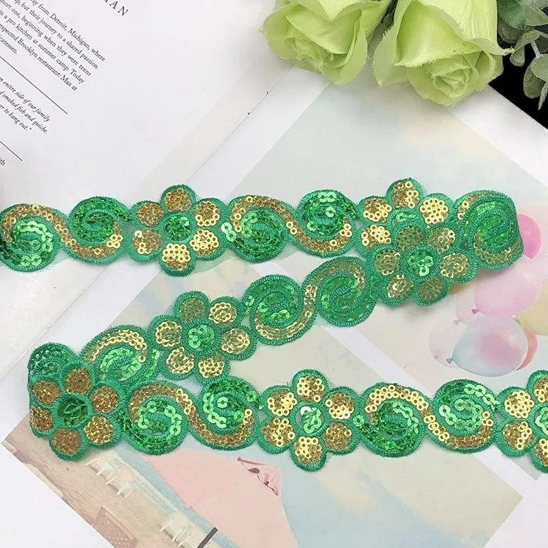 1 Yards Flower Embroidery Sequin Lace Ribbon for DIY Bag Clothing Costumes Accessories Sewing Decoration Trims