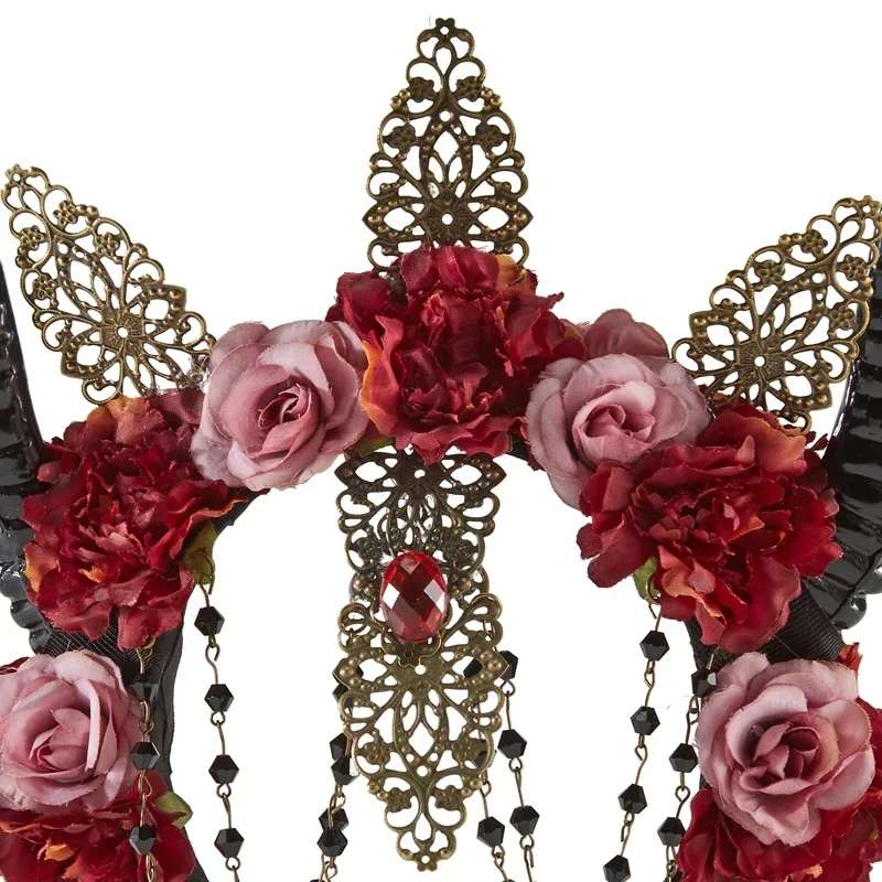 Женская цветочная готическая корона Лолиты на Хэллоуин, повязка на голову с рогами антилопы, готическая вечеринка, головной убор в стиле аниме MN1