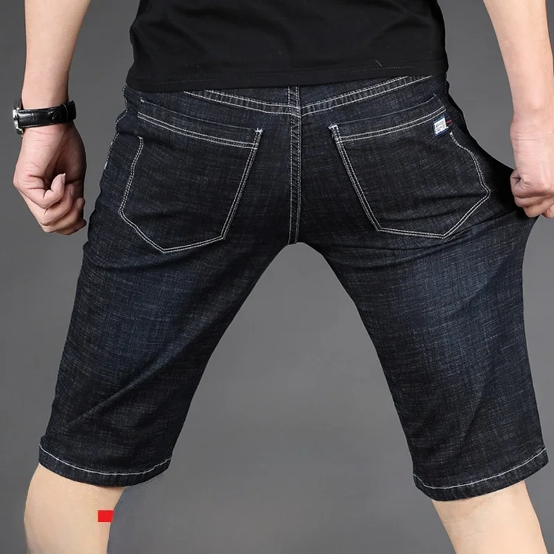

Summer Men's Loose Fit Thin Denim orts High Elastici Straight Leg Jeans Faionable Cotton Blend ort Pants