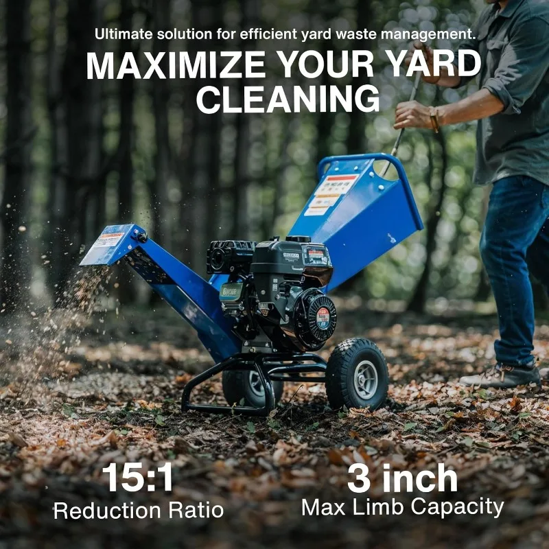 

Wood Chipper Shredder Mulcher, Heavy Duty, 7 HP Gas Powered, Compact Rotor Assembly, 3 Inch Max Capacity