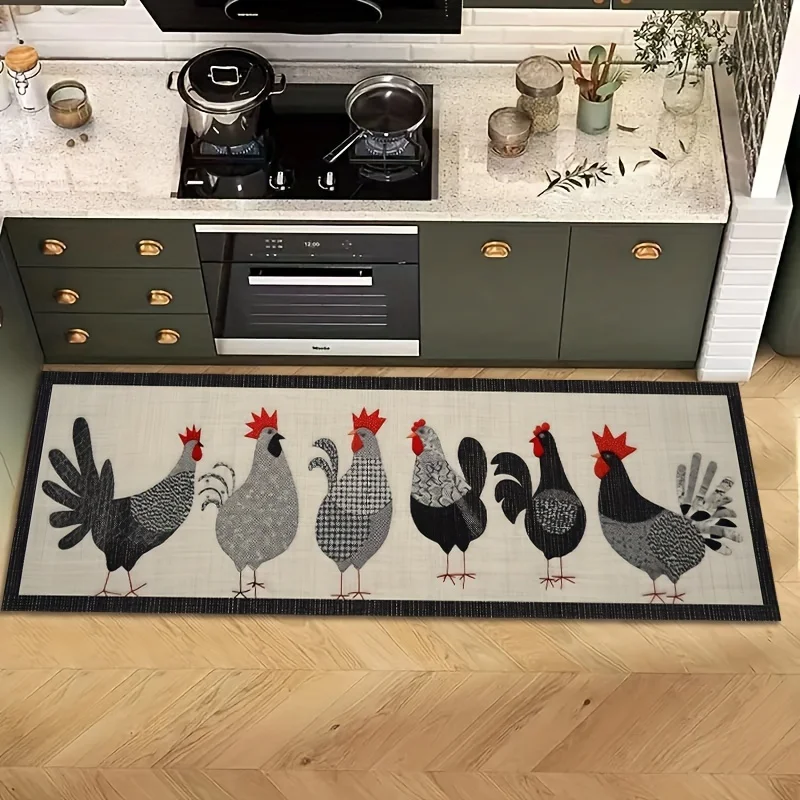 Vintage Rooster Print Kitchen Rug Set Farmhouse Chicken NonSlip Waterproof Floor Mat for Kitchen Home Decor Easy Clean Rugs