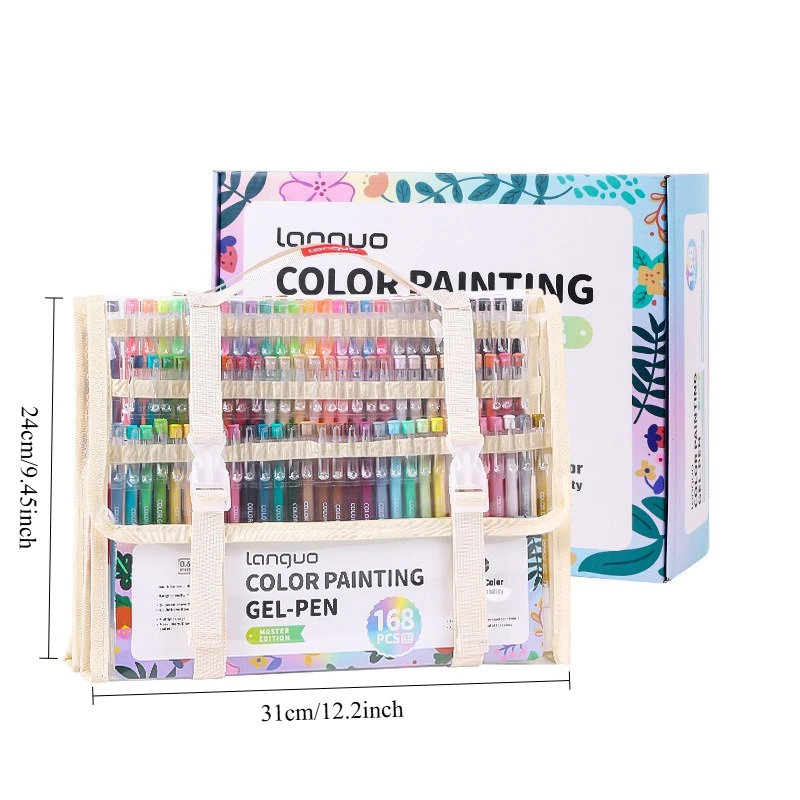 162 Colors Languo Color Gel Pen Fine Point 0.6mm Anime Manga Sketch Drawing Pens Kit Portable Canvas Bag Journaling Coloring Art