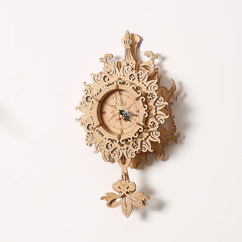 

3D Wooden Puzzle Retro Wall Clock - Simulated 3D Model Ornament Educational Puzzle Toy for Kids