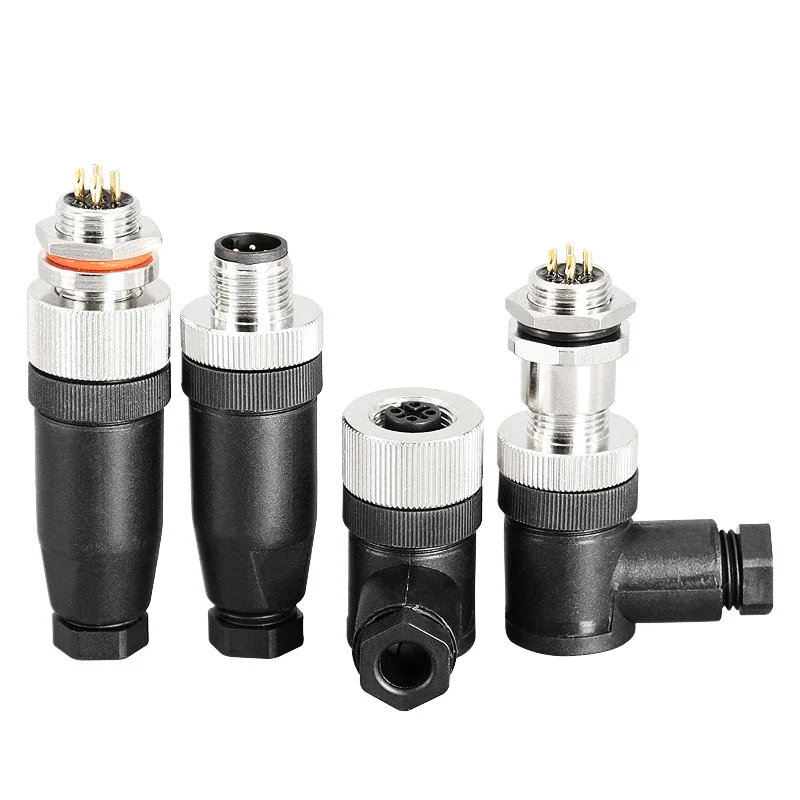 5 PCS M12 Flange Mounting Sensor Connector Waterproof Male&Female Plug Screw Threaded Coupling 3 4 5 8 12 Pin A Type Connectors