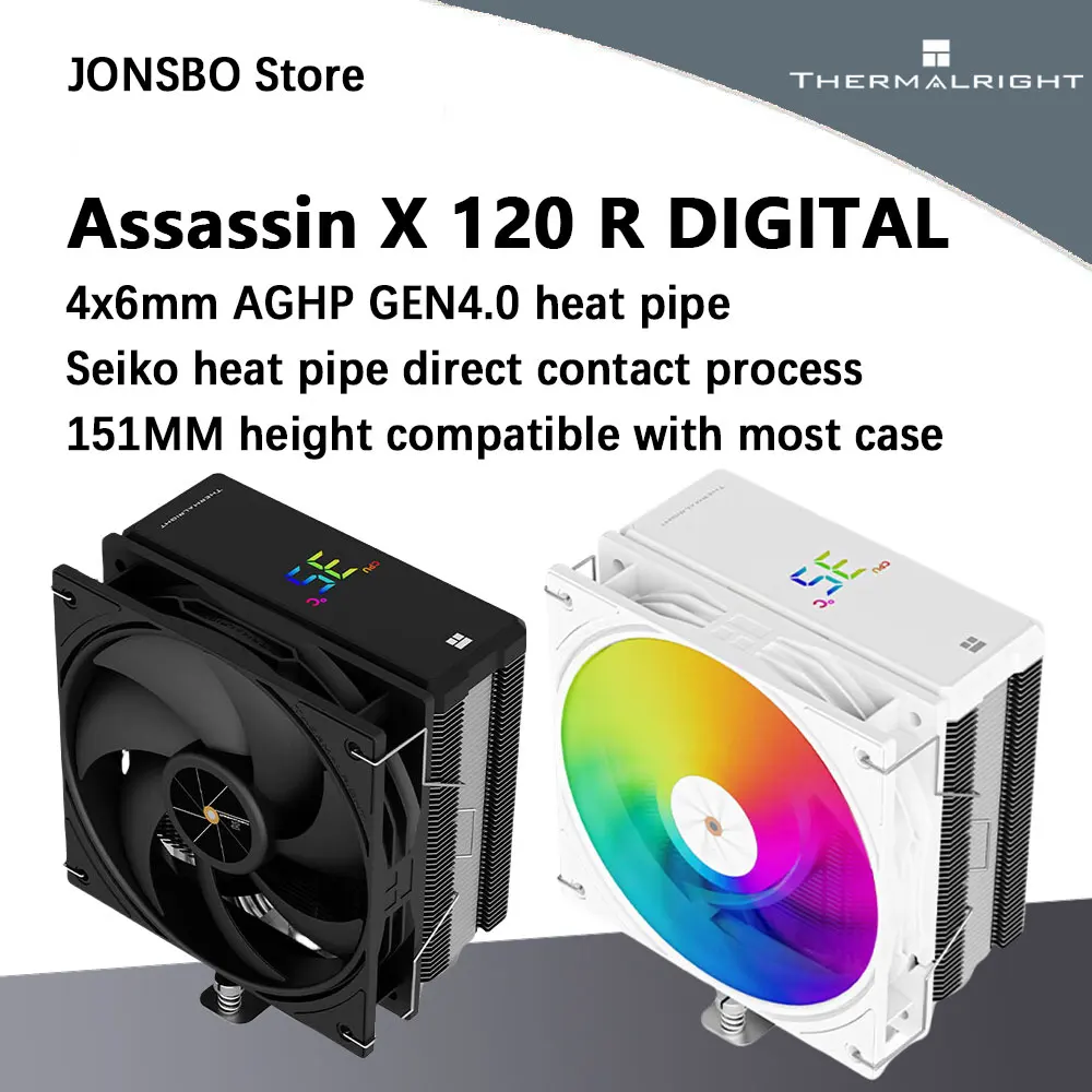 Thermalright TL-Assassin X120 R DIGITAL 4x6mm AGHP4.0 Nickel plated heat pipe 151mm CPU Air Cooler for LGA1851/1700 AMD AM5/AM4