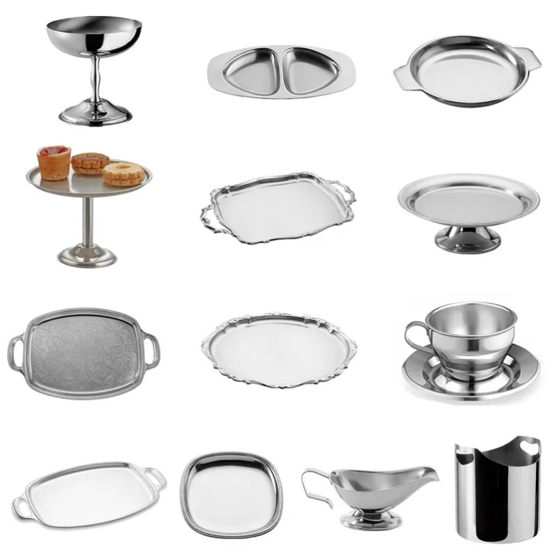Vintage Embossed Stainless Steel Tray Silver Decorative Plate for Dessert Jewelry Coaster Table Serving