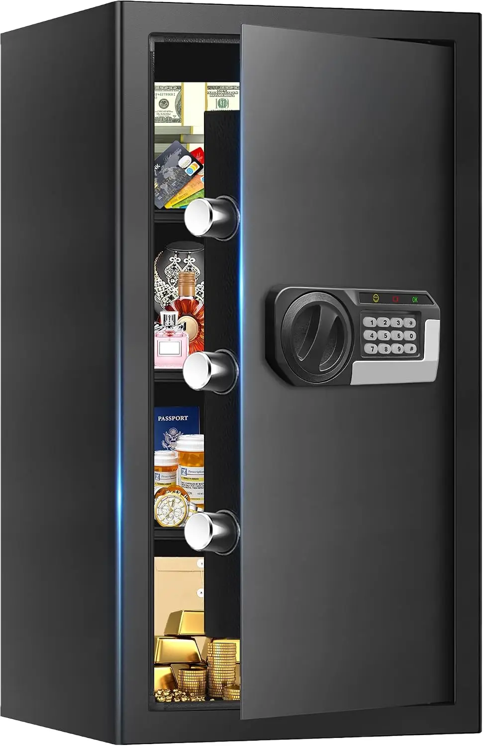 6.2 Cuft Large Home Safes Water and Fireproof with Digital Keypad & Key Lock, Fire Security Safe Box with 3 Removable Shelves, F