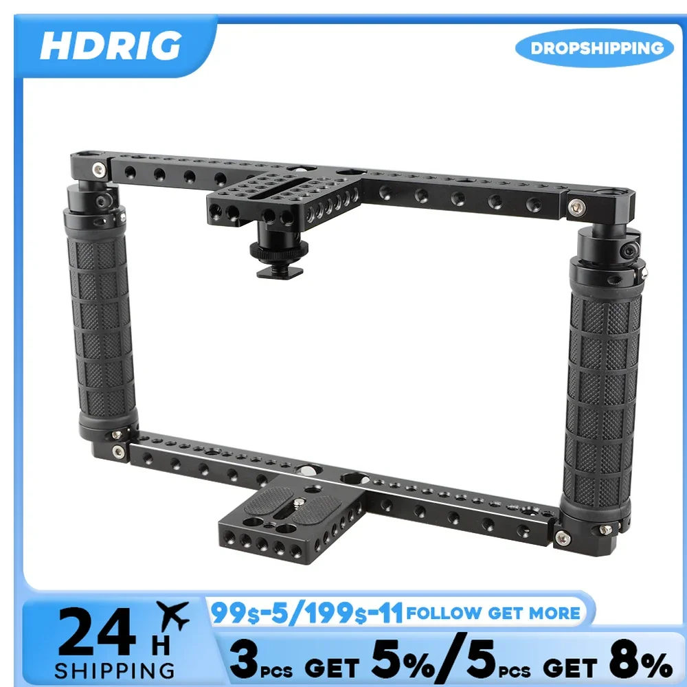 HDRIG Adjustable Camera Cage with QR Hot Shoe Adapter for Camera Canon EOS-1DC Sony a7 /a7SII(Battery Grip)