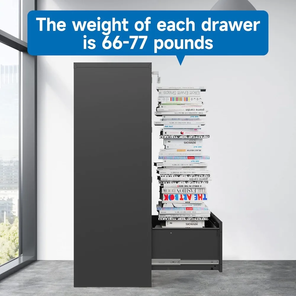 خزانة ملفات بأربعة أدراج مع قفل معدني، خزانة ملفات جانبية للمكتب والمنزل، خزانة ملفات جانبية من الفولاذ، تخزين عالي التحمل مع Uniiver