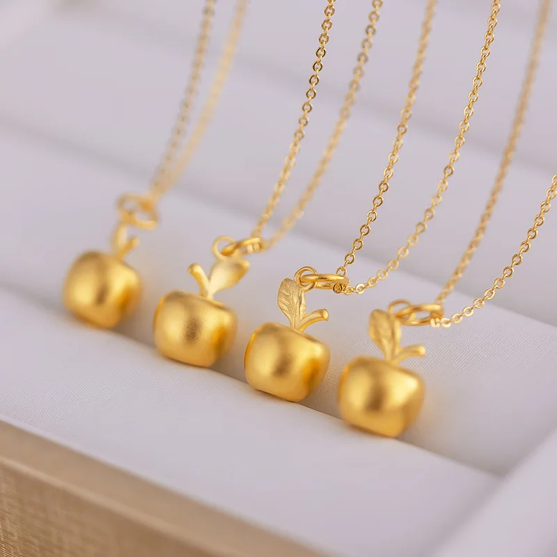 

Fashion 14k Gold Color Apple Pendant Necklace for Women Bride Wedding Birthday Valentine's Day Mother's Day O Chain Jewelry Gift